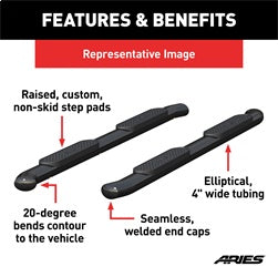 ARIES 4-in Oval Black Steel Nerf Bars for Chevrolet/GMC Silverado/Sierra 1500, Silverado/Sierra 2500 HD, Silverado/Sierra 3500 HD Crew Cab (2007-2019) - S224045