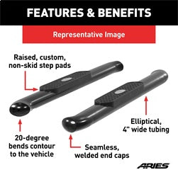 ARIES 4-in Oval Black Steel Nerf Bars for Dodge/RAM 1500 Classic, 1500/2500/3500 Regular Cab (2009-2026) - S225039