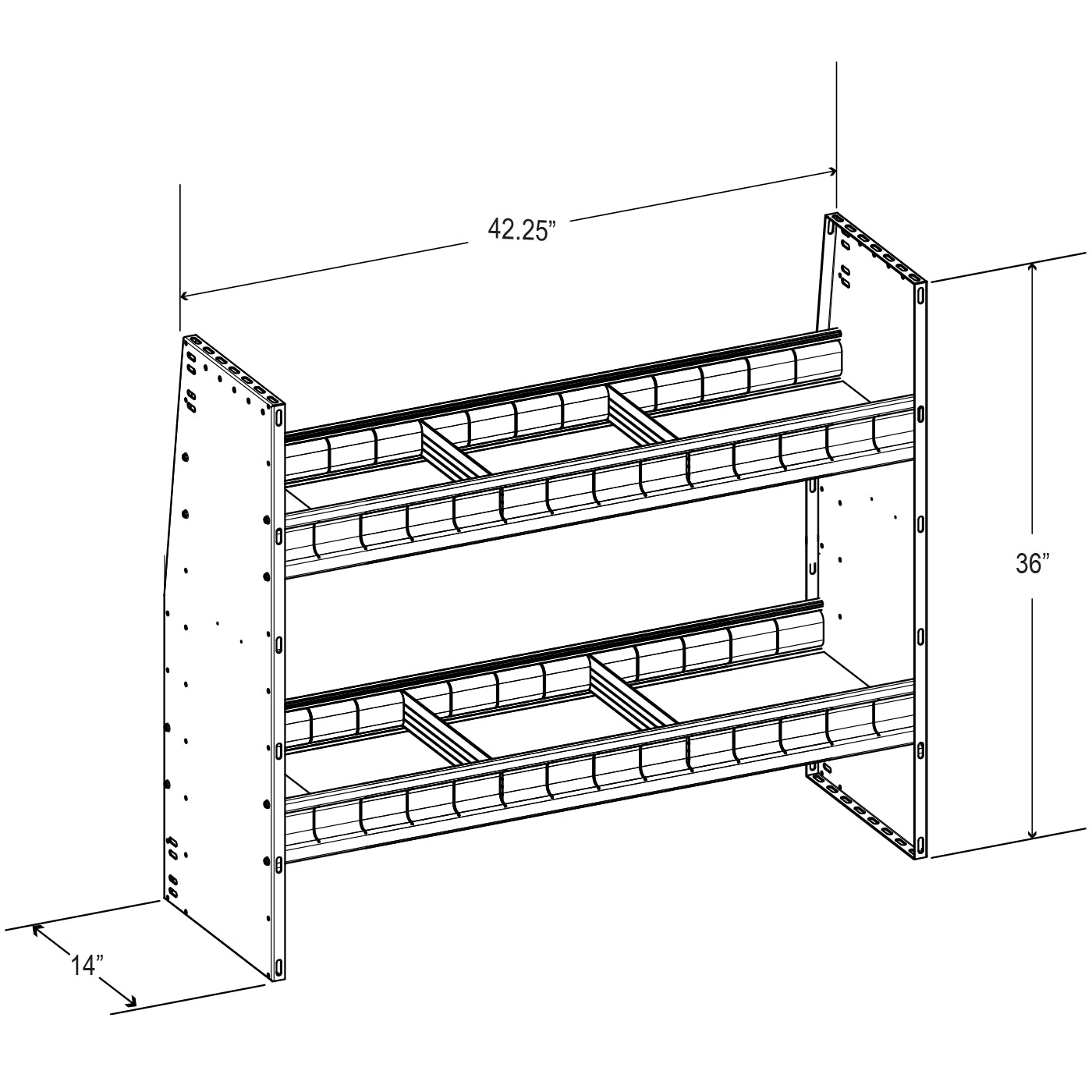 Aluminum Adjustable 2 Shelf Unit - 42" W x 36" H x 13" D