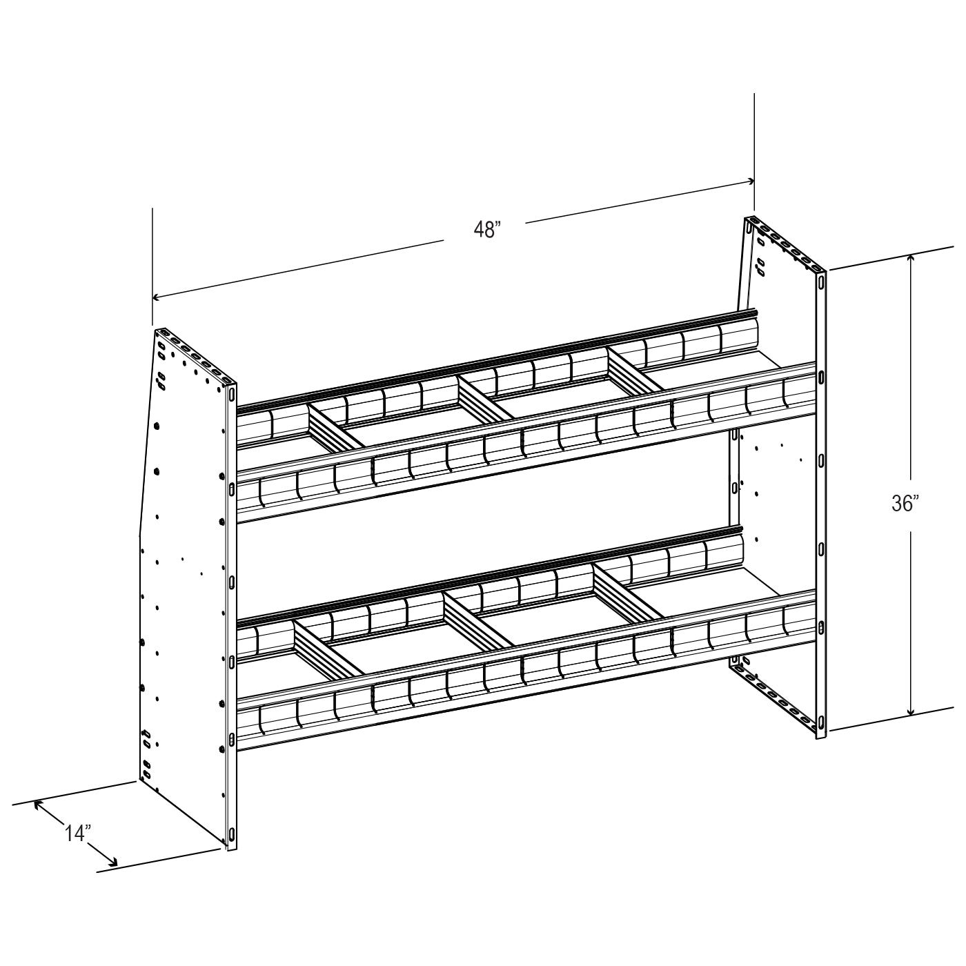 Aluminum Adjustable 2 Shelf Unit - 48" W x 36" H x 13" D