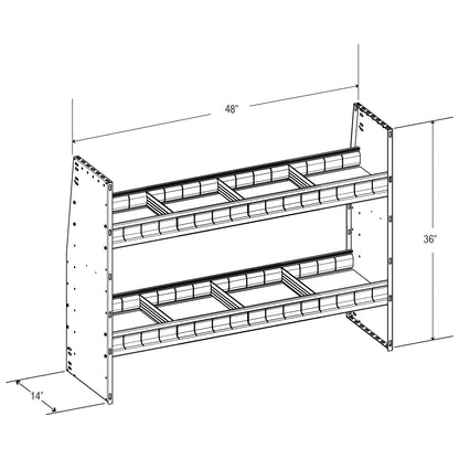 Aluminum Adjustable 2 Shelf Unit - 48" W x 36" H x 13" D
