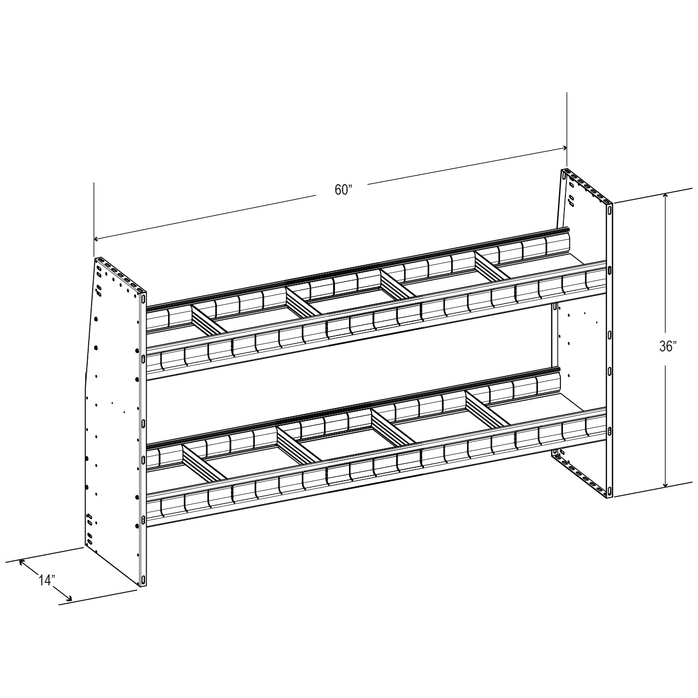 Aluminum Adjustable 2 Shelf Unit - 60" W x 36" H x 13" D