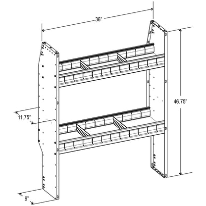 Aluminum Adjustable 2 Shelf Unit - 36" W x 46" H x 13" D
