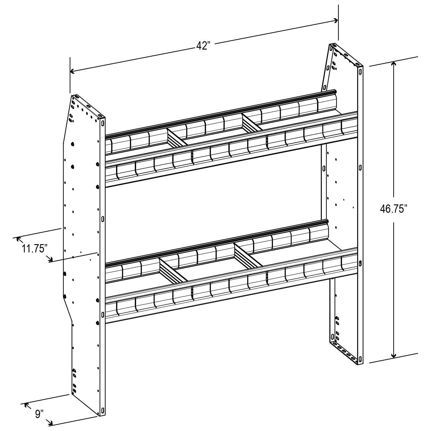 Aluminum Adjustable 2 Shelf Unit - 42" W x 46" H x 13" D