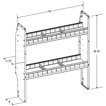 Aluminum Adjustable 2 Shelf Unit - 42" W x 46" H x 13" D