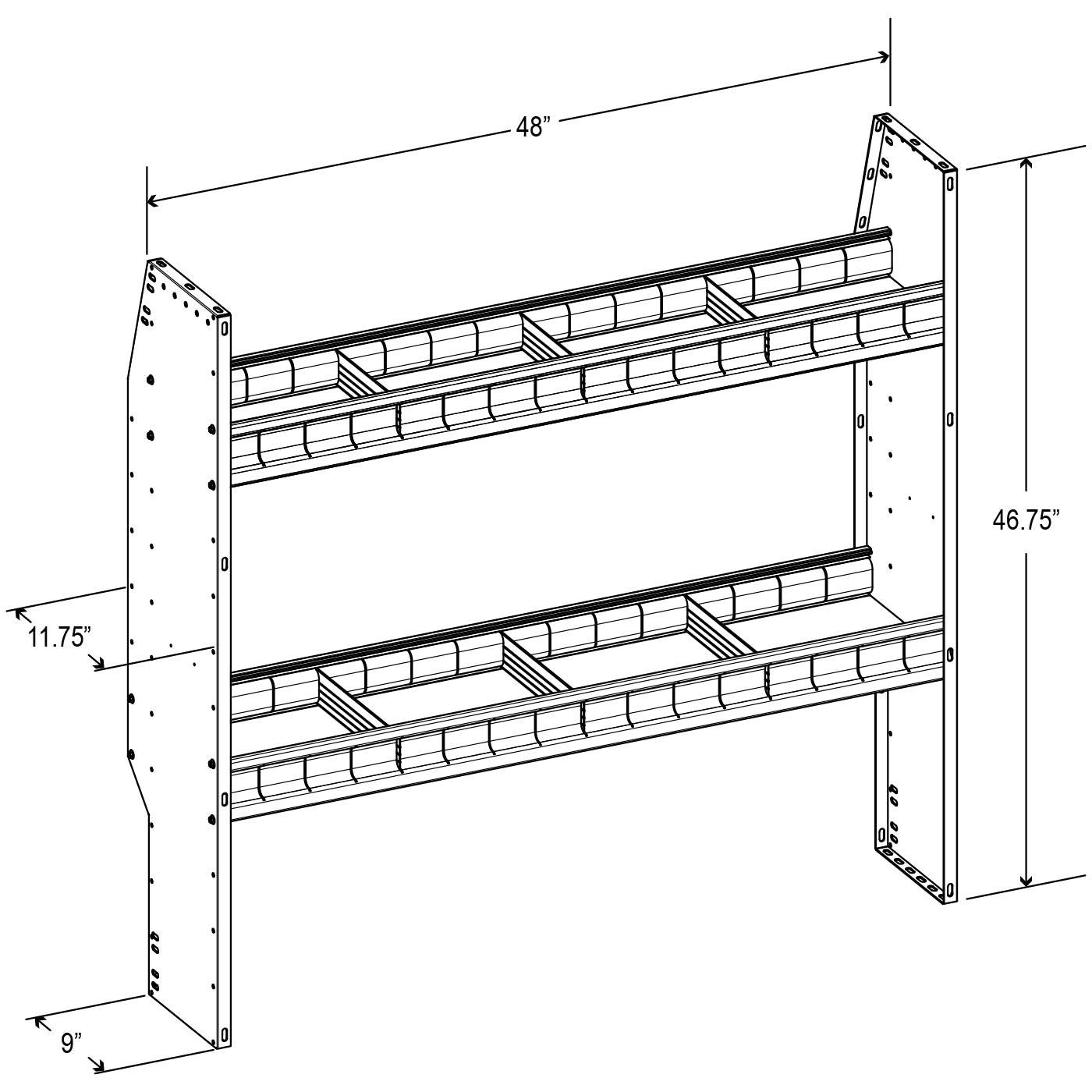 Aluminum Adjustable 2 Shelf Unit - 48" W x 46" H x 13" D