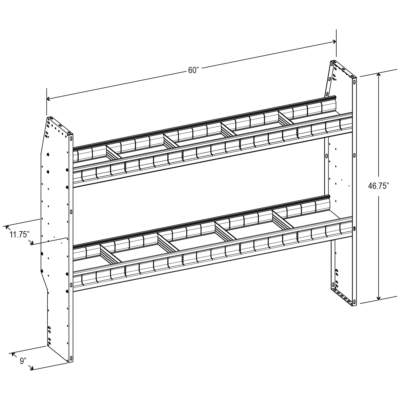 Aluminum Adjustable 2 Shelf Unit - 60" W x 46" H x 13" D