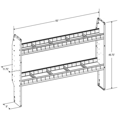 Aluminum Adjustable 2 Shelf Unit - 60" W x 46" H x 13" D