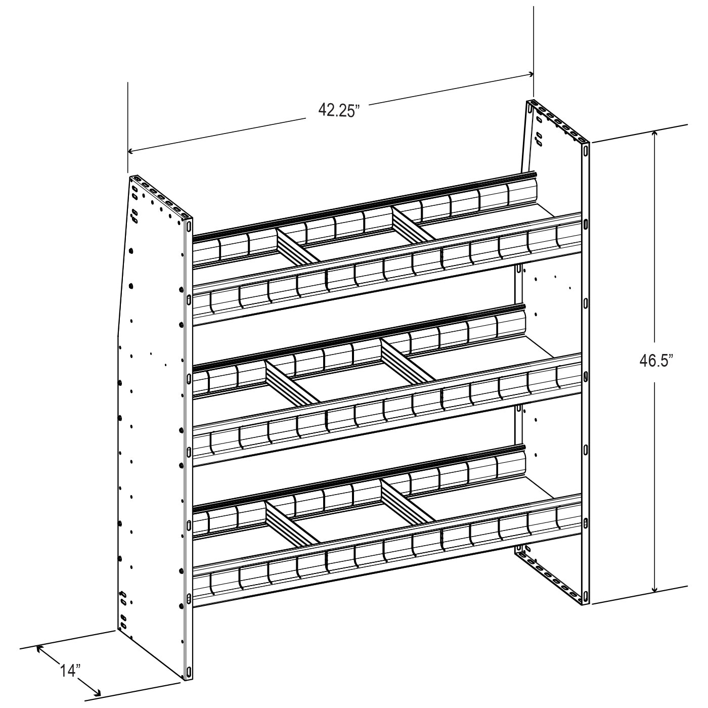Aluminum Adjustable 3 Shelf Unit - 42" W x 48" H x 13" D