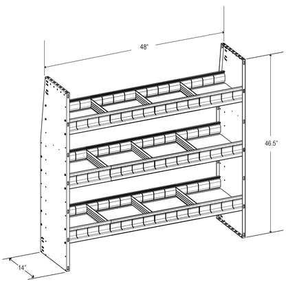 Aluminum Adjustable 3 Shelf Unit - 48" W x 48" H x 13" D
