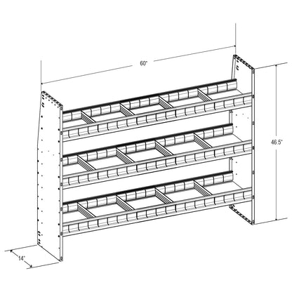 Aluminum Adjustable 3 Shelf Unit - 60" W x 48" H x 13" D