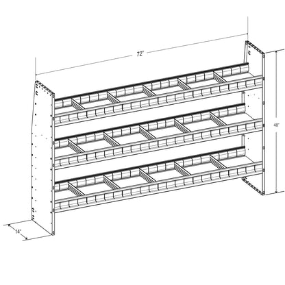 Aluminum Adjustable 3 Shelf Unit - 72" W x 48" H x 13" D