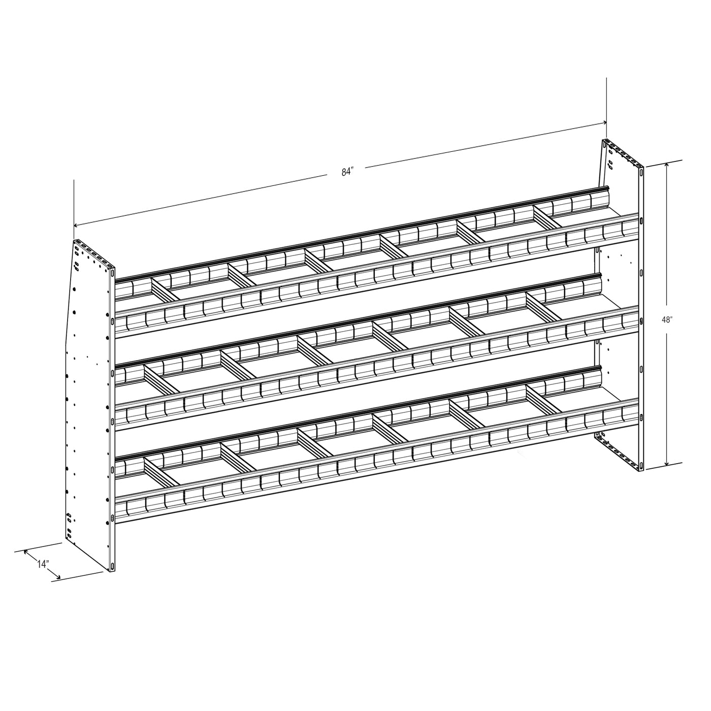 Aluminum Adjustable 3 Shelf Unit - 84" W x 48" H x 13" D