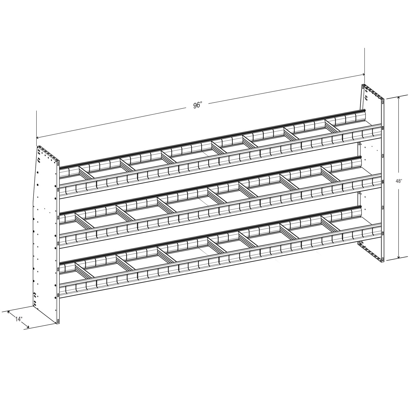 Aluminum Adjustable 3 Shelf Unit - 90" W x 48" H x 13" D