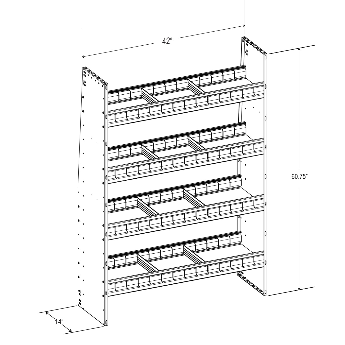Aluminum Adjustable 4 Shelf Unit - 42" W x 60" H x 13" D