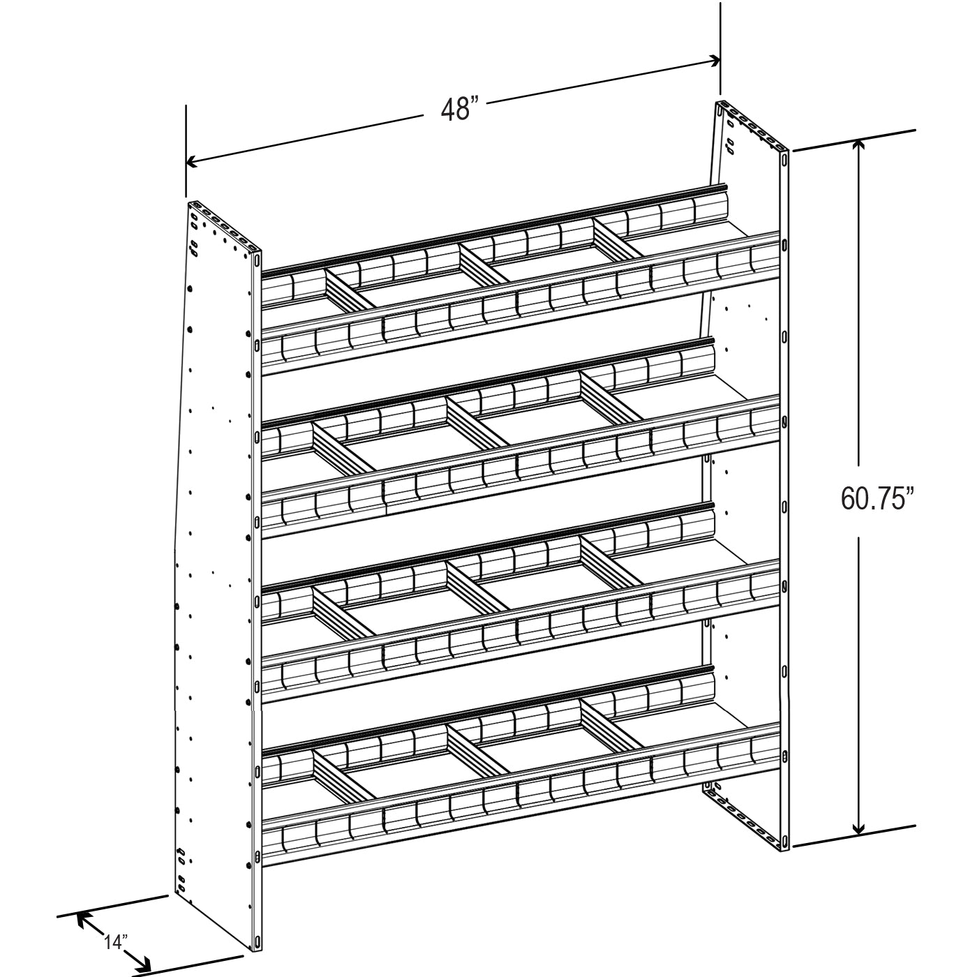 Aluminum Adjustable 4 Shelf Unit - 48" W x 60" H x 13" D