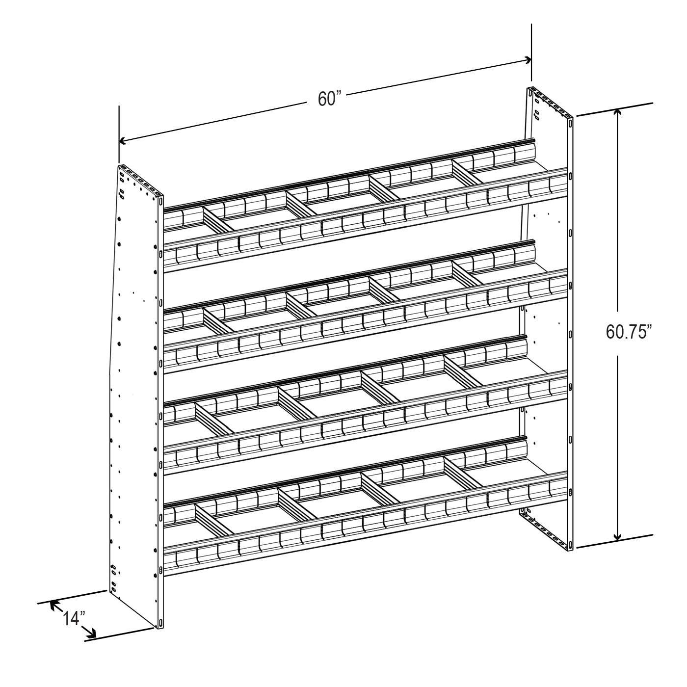 Aluminum Adjustable 4 Shelf Unit - 60" W x 60" H x 13" D