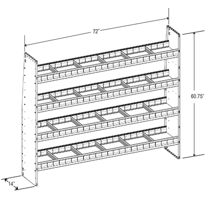Aluminum Adjustable 4 Shelf Unit - 72" W x 60" H x 13" D