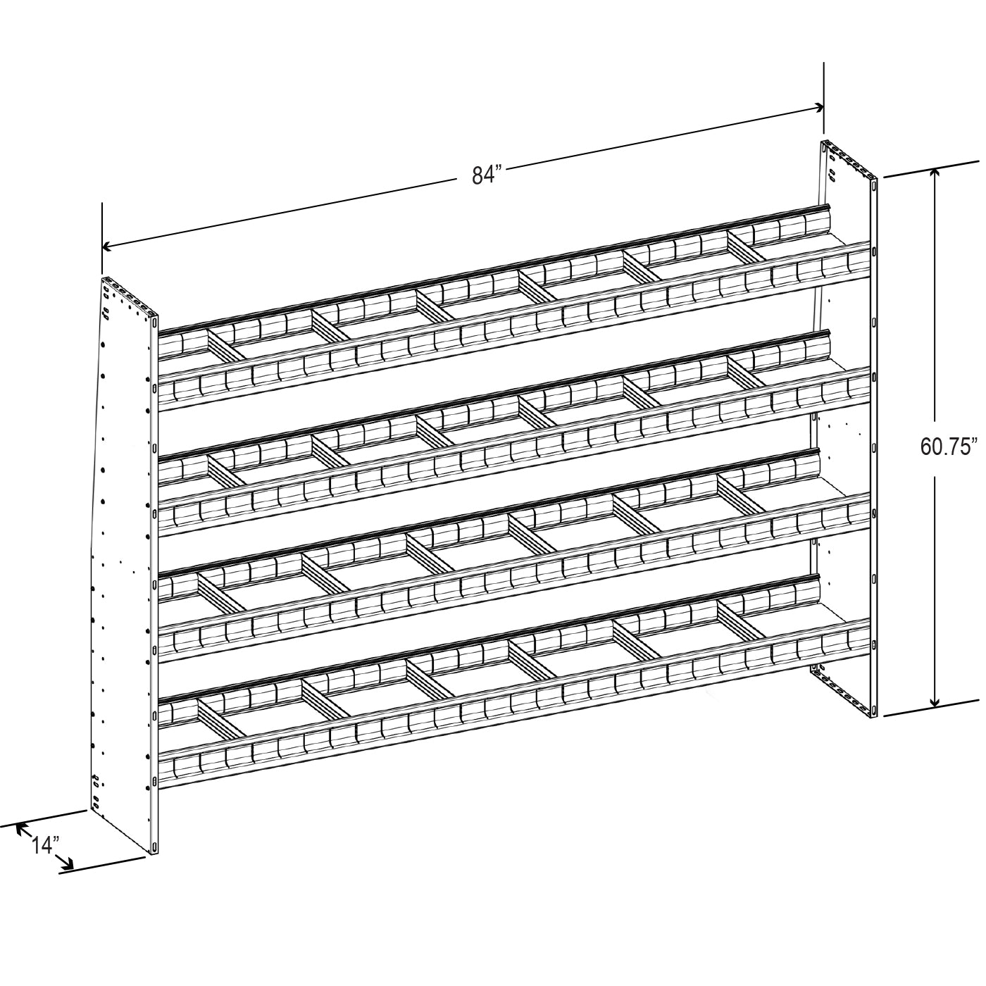 Aluminum Adjustable 4 Shelf Unit - 84" W x 60" H x 13" D
