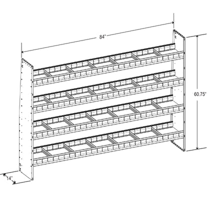 Aluminum Adjustable 4 Shelf Unit - 84" W x 60" H x 13" D