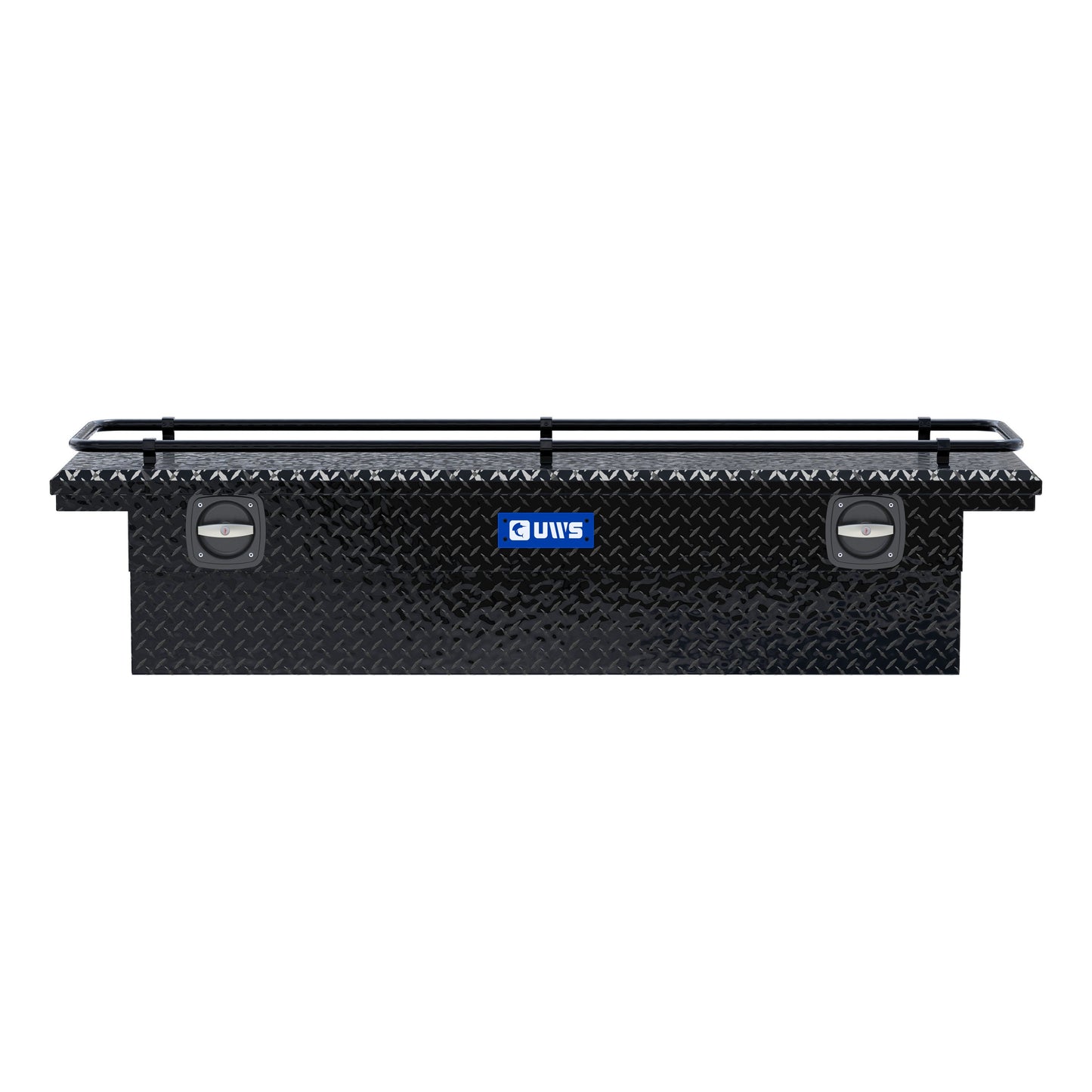 UWS Crossover Tool Box - 69-in - Low Profile - Single Lid - With Rail - Standard Tub - Secure Lock Handles - Gloss Black - SL-69-LP-BLK-R