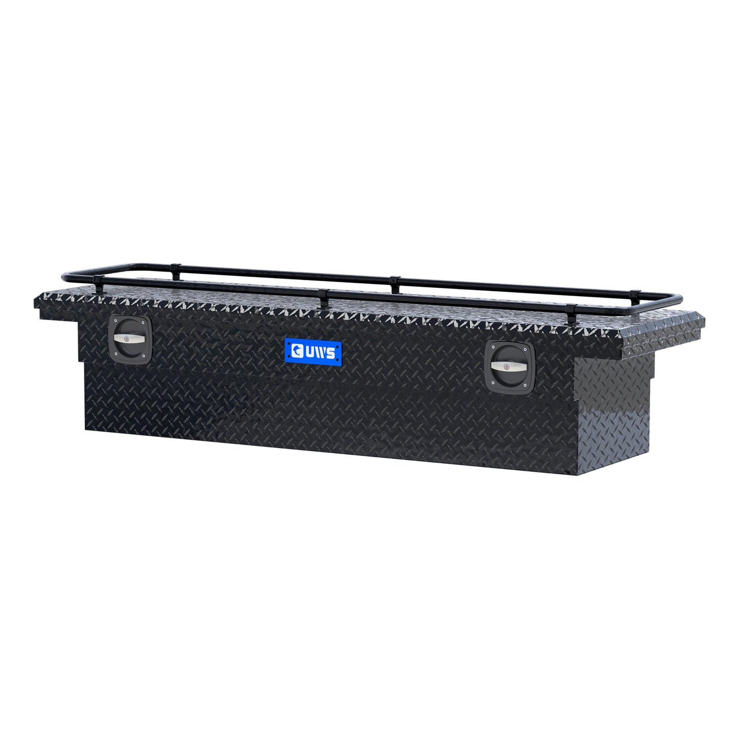 UWS Crossover Tool Box - 69-in - Low Profile - Single Lid - With Rail - Standard Tub - Secure Lock Handles - Gloss Black - SL-69-LP-BLK-R