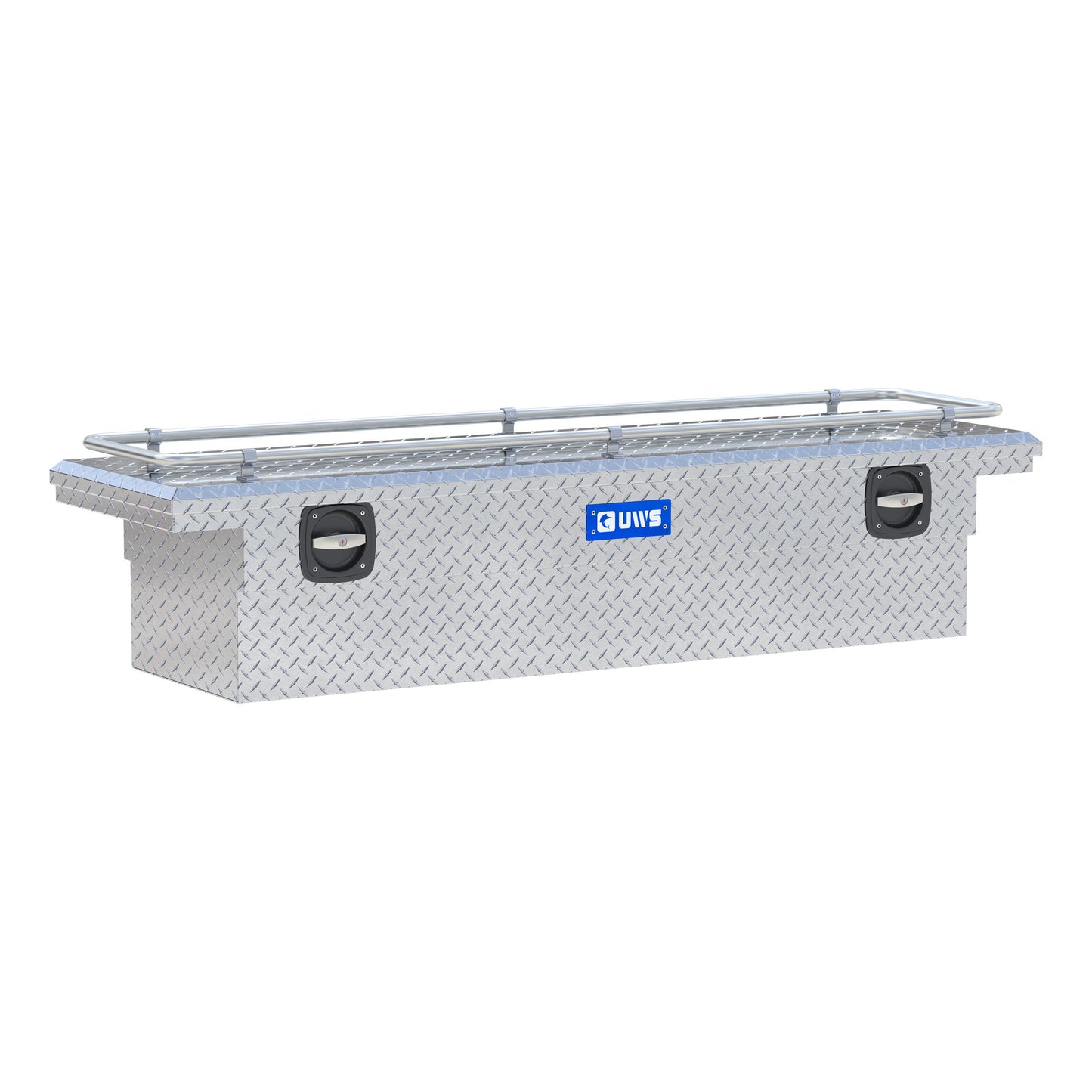 UWS Crossover Tool Box - 69-in - Low Profile - Single Lid - With Rail - Standard Tub - Secure Lock Handles - Bright Aluminum - SL-69-LP-R