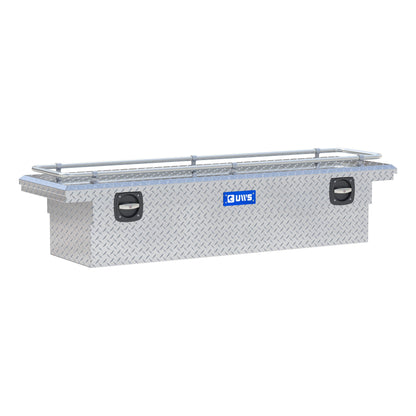 UWS Crossover Tool Box - 69-in - Low Profile - Single Lid - With Rail - Standard Tub - Secure Lock Handles - Bright Aluminum - SL-69-LP-R