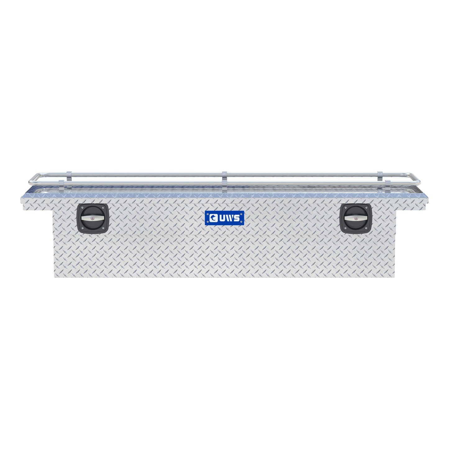UWS Crossover Tool Box - 69-in - Low Profile - Single Lid - With Rail - Standard Tub - Secure Lock Handles - Bright Aluminum - SL-69-LP-R