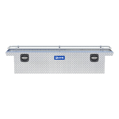 UWS Crossover Tool Box - 69-in - Low Profile - Single Lid - With Rail - Standard Tub - Secure Lock Handles - Bright Aluminum - SL-69-LP-R