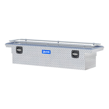 UWS Crossover Tool Box - 69-in - Low Profile - Single Lid - With Rail - Standard Tub - Secure Lock Handles - Bright Aluminum - SL-69-LP-R
