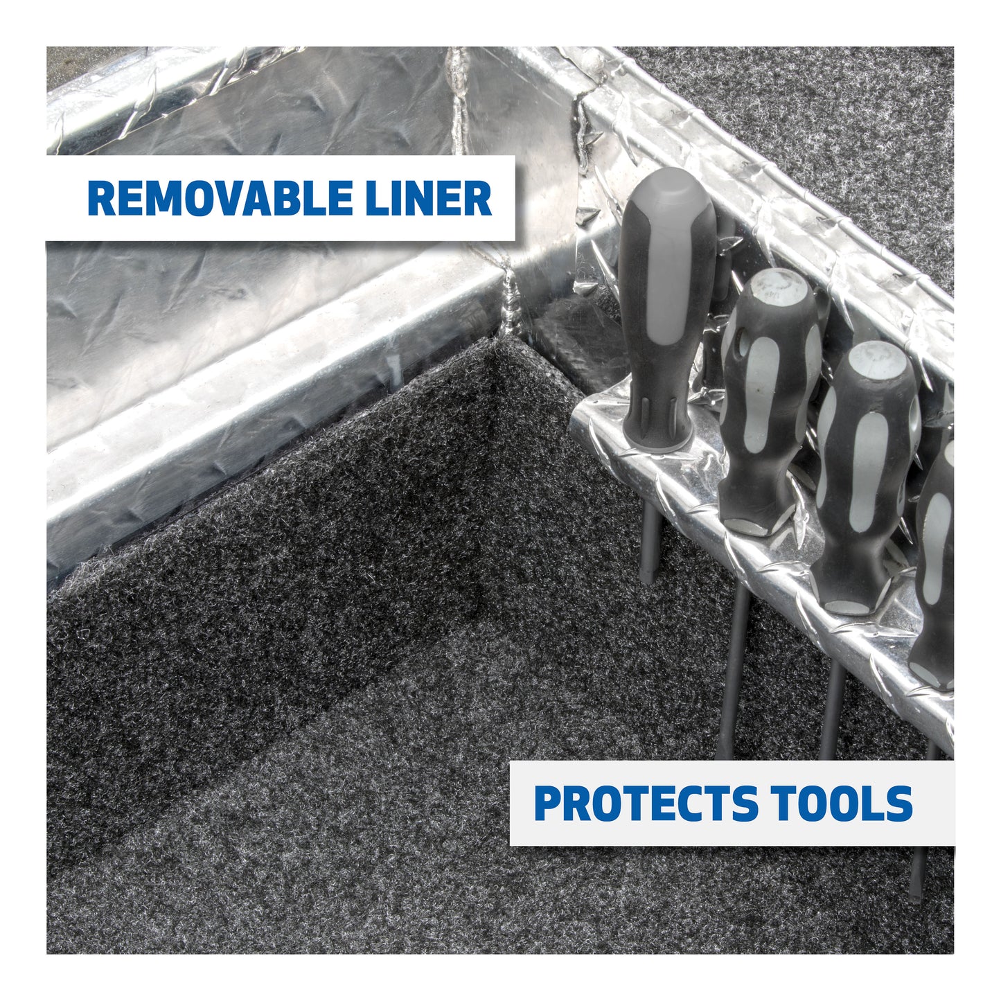 UWS Crossover Tool Box - 69-in - Low Profile - Single Lid - With Rail - Standard Tub - Secure Lock Handles - Bright Aluminum - SL-69-LP-R