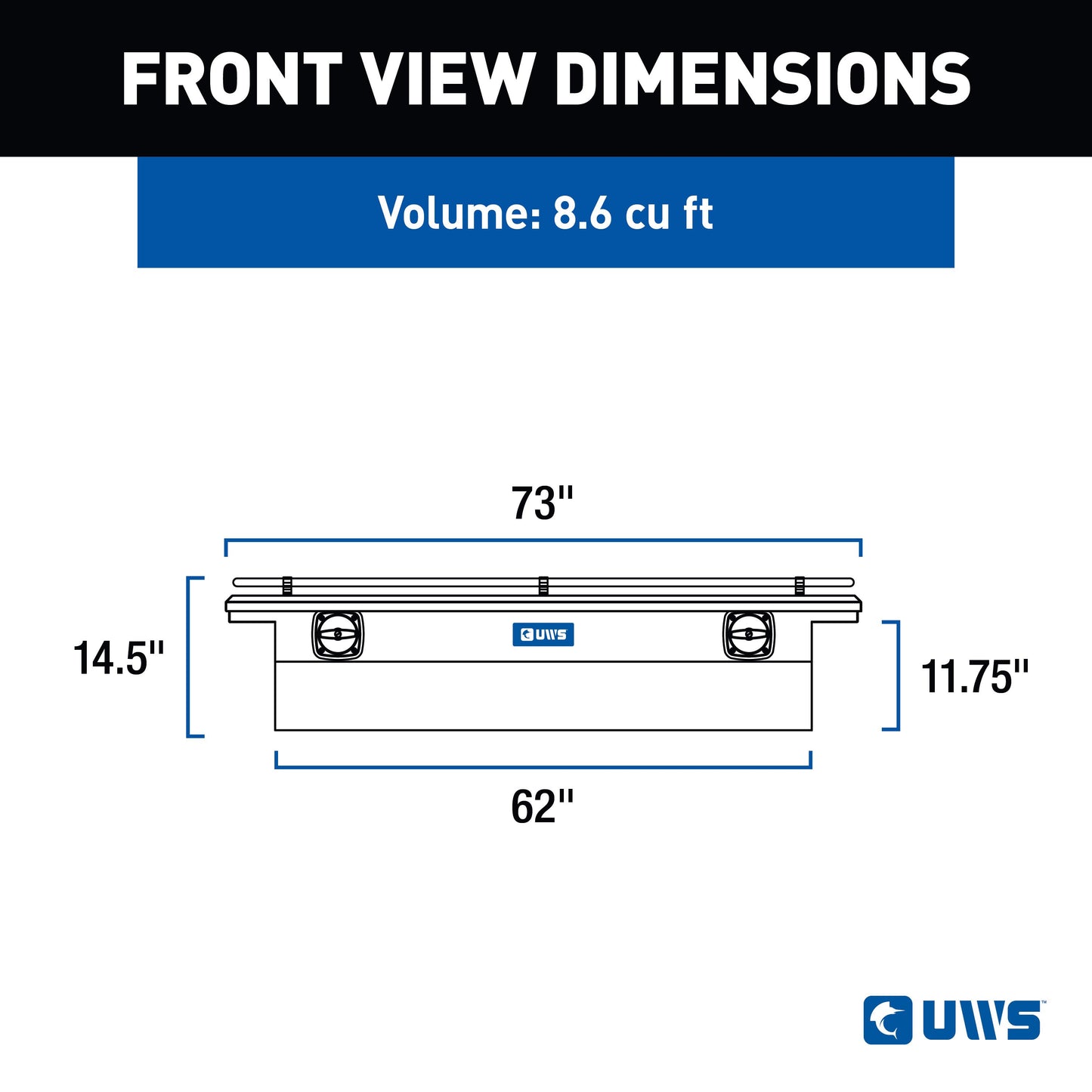 UWS Crossover Tool Box - 72-in - Low Profile - Single Lid - With Rail - Standard Tub - Secure Lock Handles - Gloss Black - SL-72-LP-BLK-R