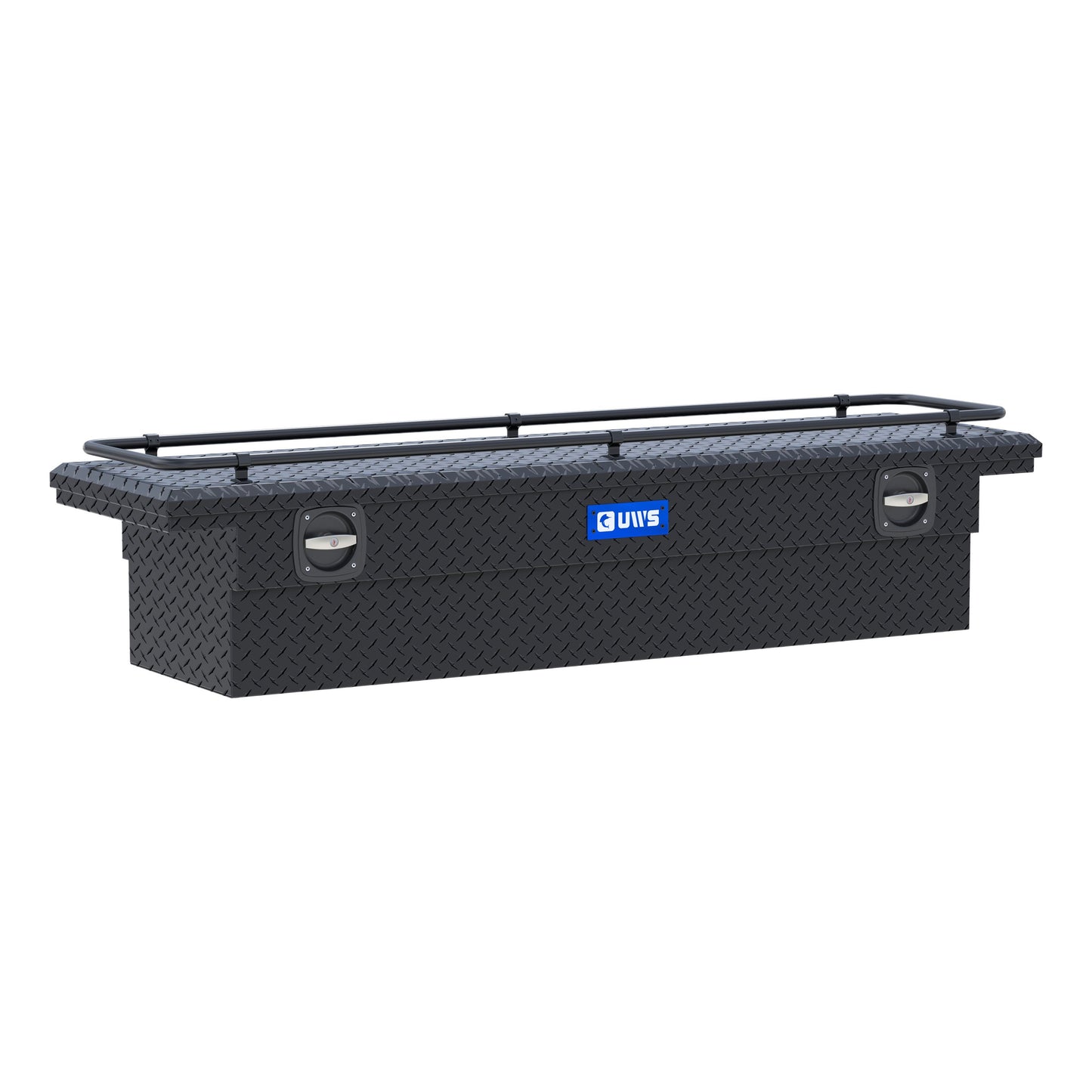 UWS Crossover Tool Box - 72-in - Low Profile - Single Lid - With Rail - Standard Tub - Secure Lock Handles - Matte Black - SL-72-LP-MB-R