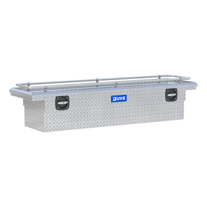 UWS Crossover Tool Box - 72-in - Low Profile - Single Lid - With Rail - Standard Tub - Secure Lock Handles - Bright Aluminum - SL-72-LP-R