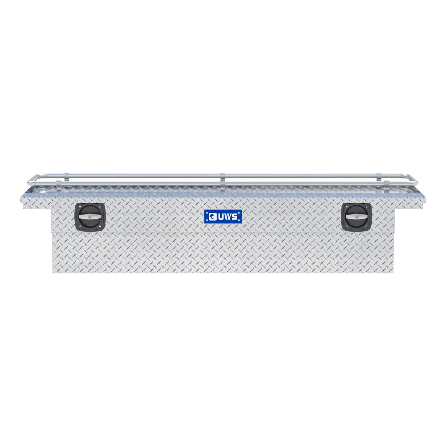 UWS Crossover Tool Box - 72-in - Low Profile - Single Lid - With Rail - Standard Tub - Secure Lock Handles - Bright Aluminum - SL-72-LP-R