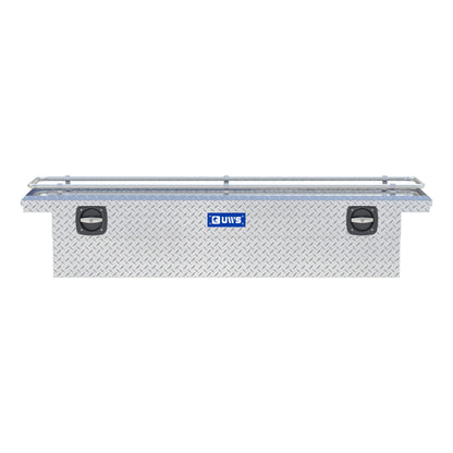 UWS Crossover Tool Box - 72-in - Low Profile - Single Lid - With Rail - Standard Tub - Secure Lock Handles - Bright Aluminum - SL-72-LP-R