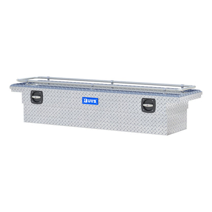 UWS Crossover Tool Box - 72-in - Low Profile - Single Lid - With Rail - Standard Tub - Secure Lock Handles - Bright Aluminum - SL-72-LP-R