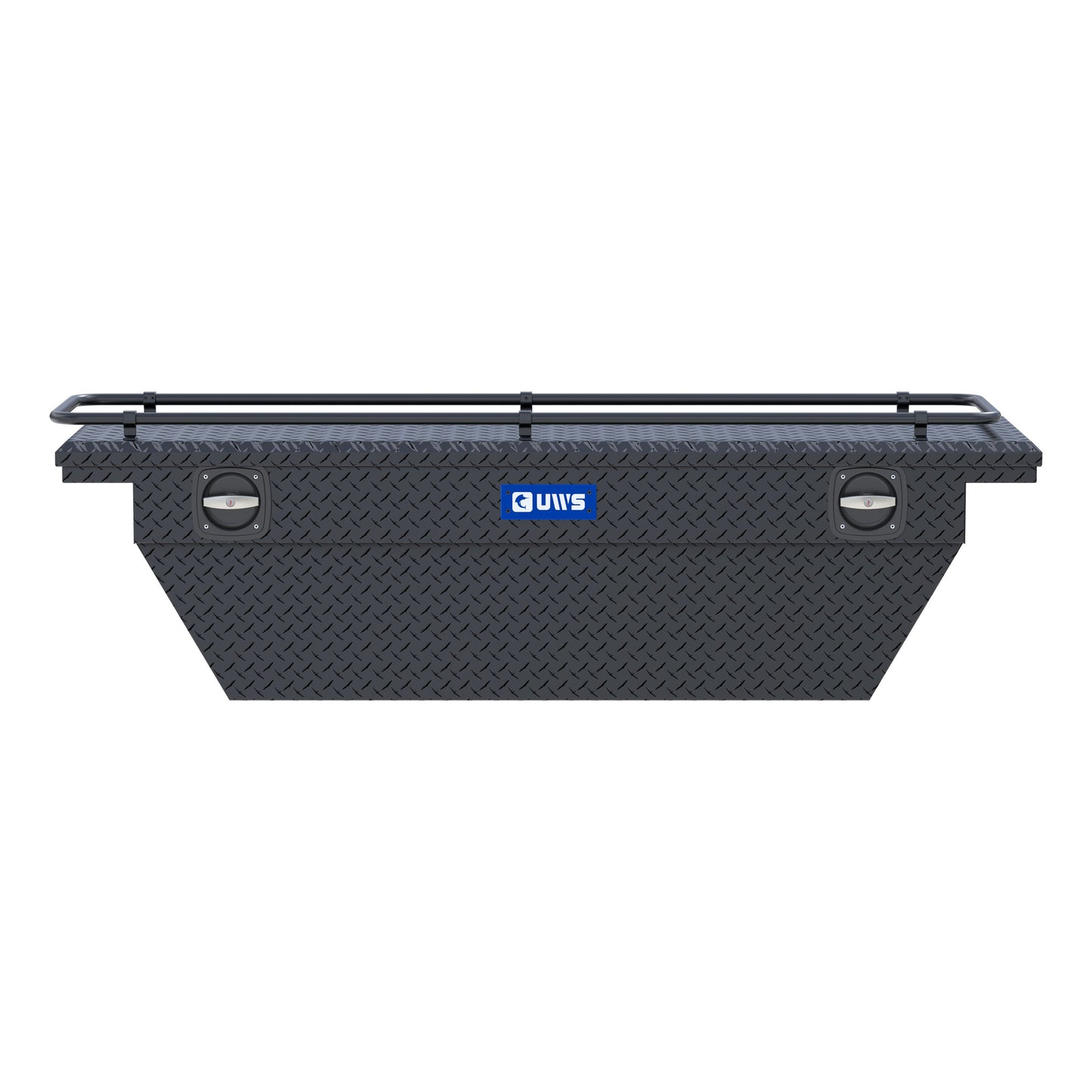 UWS Crossover Tool Box - 69-in - Low Profile - Single Lid - With Rail - Deep Angled Tub - Secure Lock Handles - Matte Black - SLD69-A-LP-MB-R