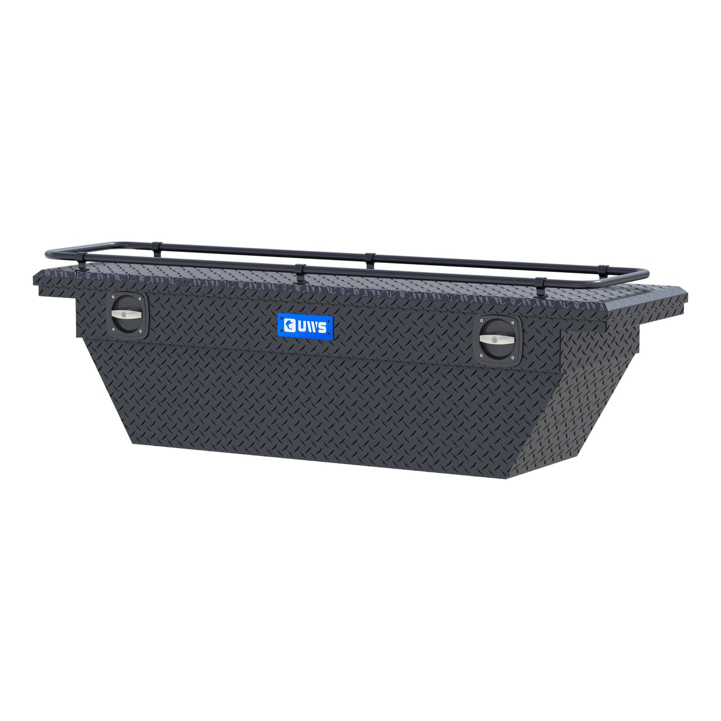 UWS Crossover Tool Box - 69-in - Low Profile - Single Lid - With Rail - Deep Angled Tub - Secure Lock Handles - Matte Black - SLD69-A-LP-MB-R