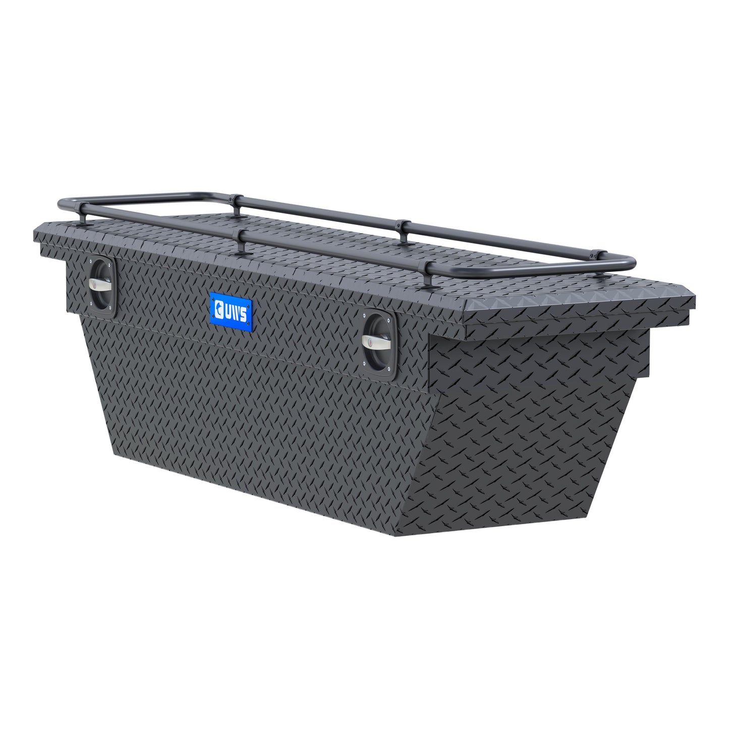 UWS Crossover Tool Box - 69-in - Low Profile - Single Lid - With Rail - Deep Angled Tub - Secure Lock Handles - Matte Black - SLD69-A-LP-MB-R