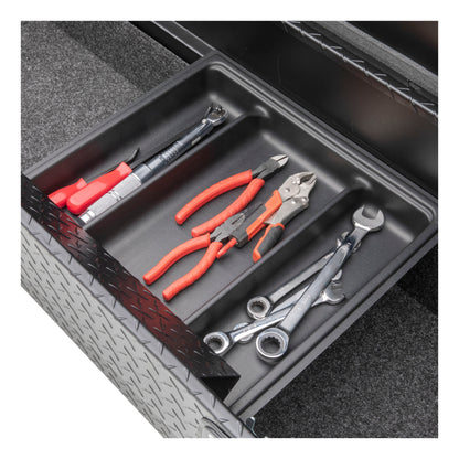 UWS Crossover Tool Box - 69-in - Low Profile - Single Lid - With Rail - Deep Angled Tub - Secure Lock Handles - Matte Black - SLD69-A-LP-MB-R