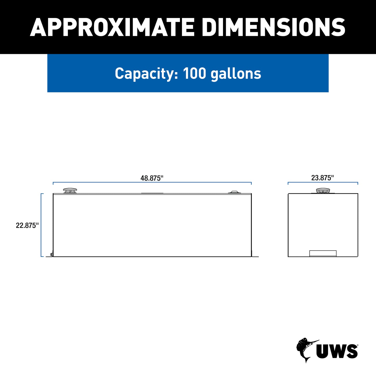 UWS 100-Gallon Rectangle Steel Transfer Tank - Matte Black - ST-100-RT-MB
