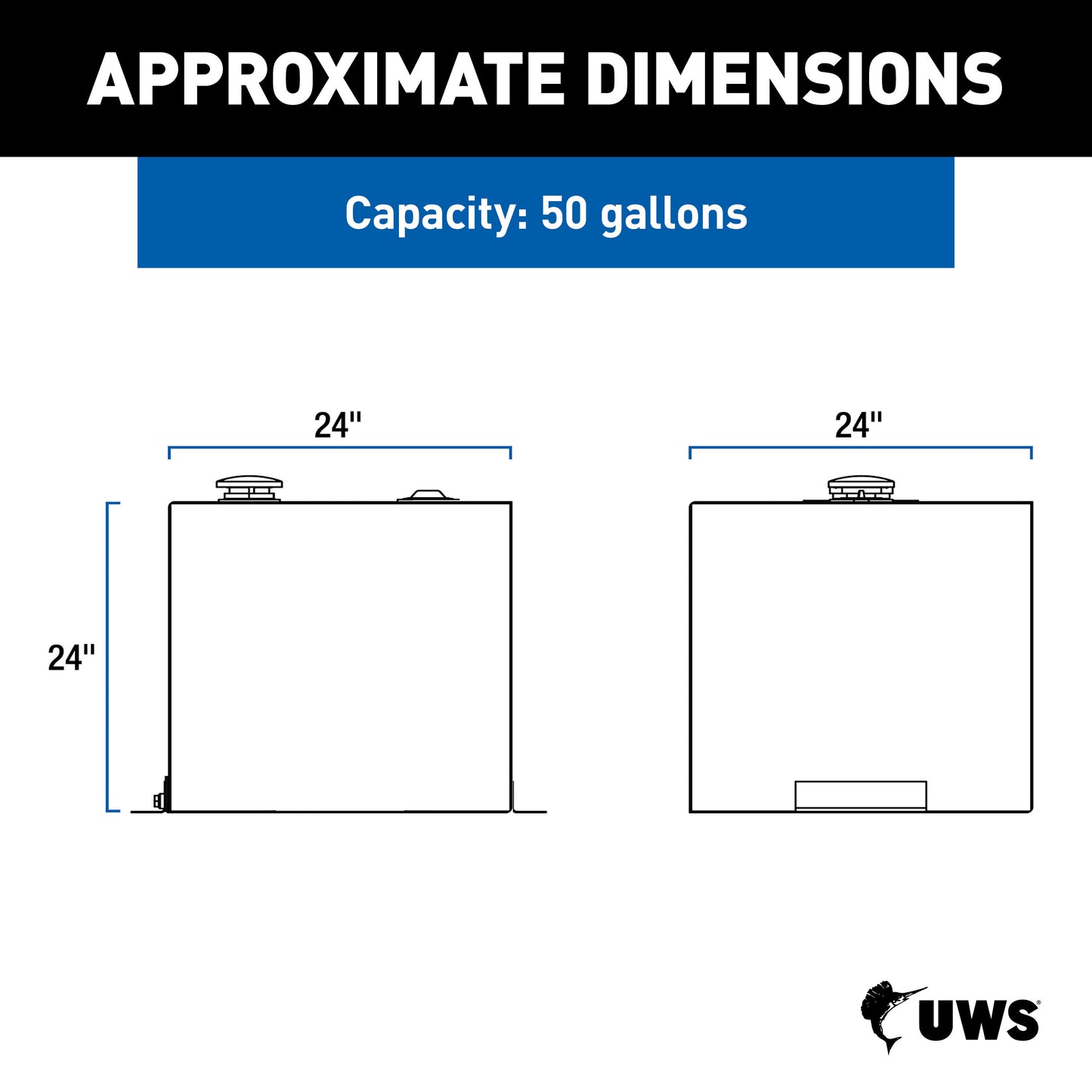 UWS 53-Gallon Rectangle Steel Transfer Tank - Matte Black - ST-53-R-MB
