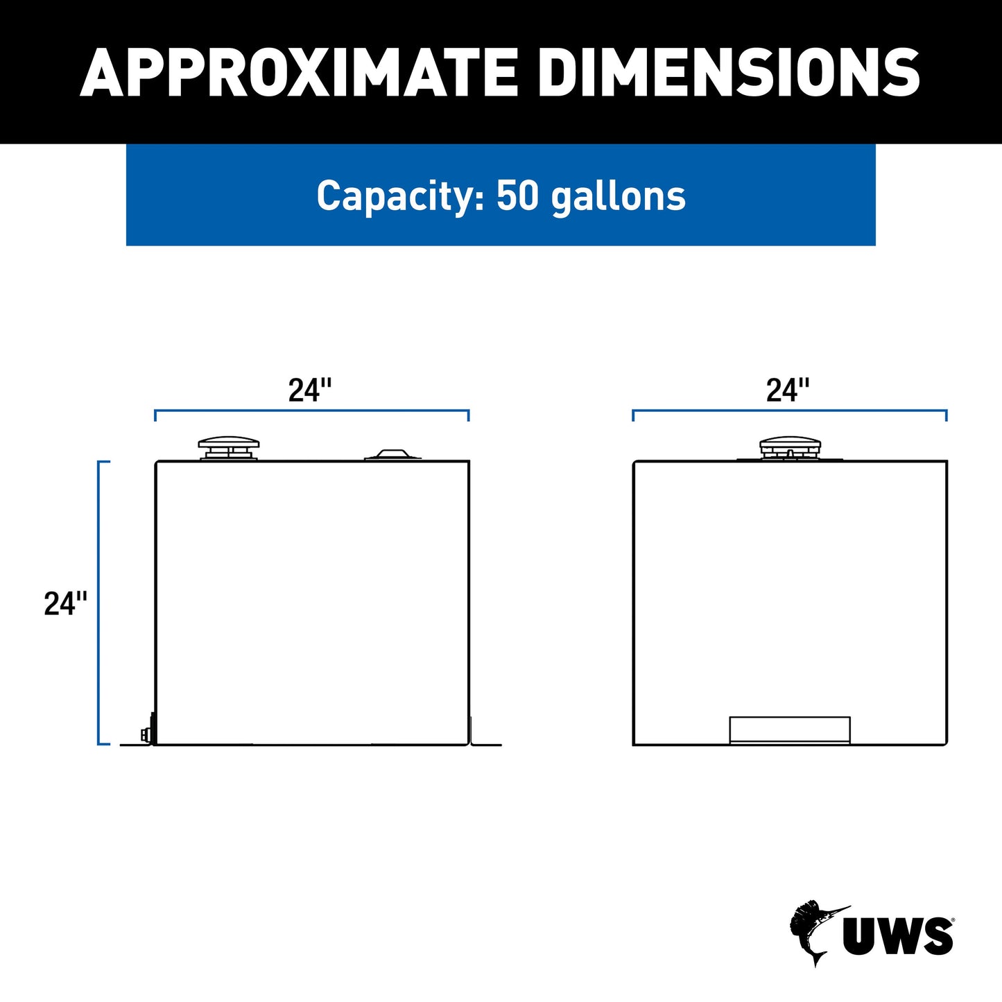 UWS 53-Gallon Rectangle Steel Transfer Tank - White - ST-53-R-W