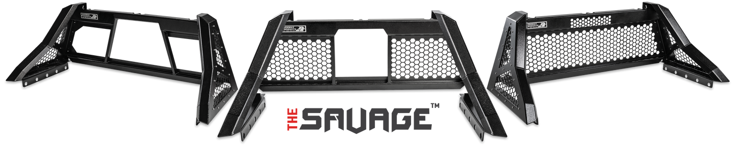 Highway Products Savage Headache Rack Full Mesh, Smooth Black Upright, Smooth Black Center, Size 2 - 4011-049-BK62