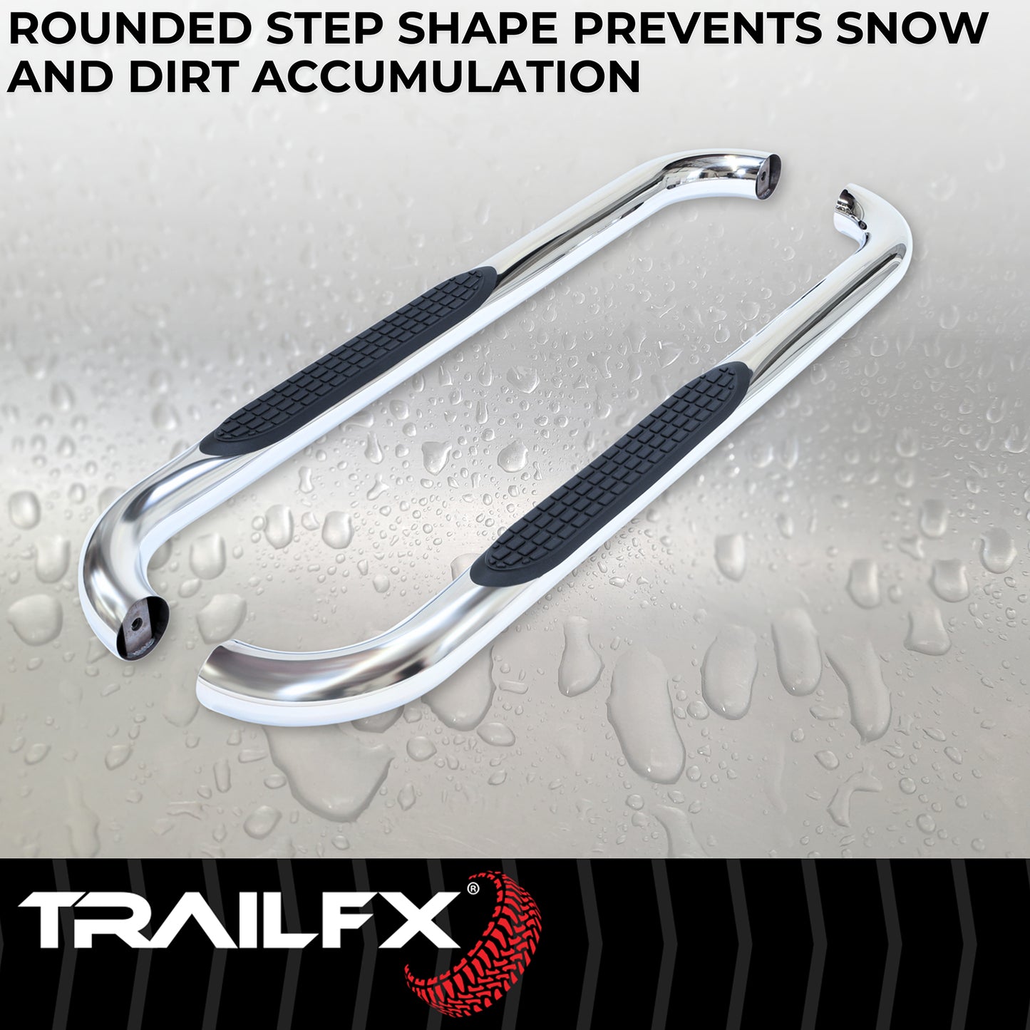 TrailFX 3" Round Bent Step Nerf Bars W/ Step Pads Polished Stainless Steel For Ford F-150 - 1130301041