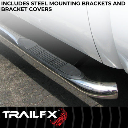 TrailFX 3" Round Bent Step Nerf Bars W/ Step Pads Polished Stainless Steel For Ford F-150 - 1130301041