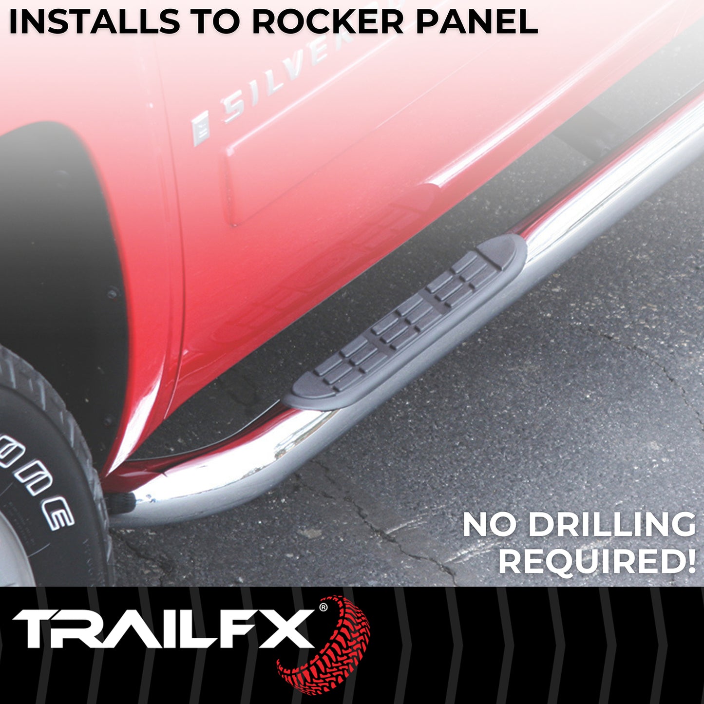 TrailFX 3" Round Bent Step Nerf Bars W/ Step Pads Polished Stainless Steel For Ford F-150 - 1130301041