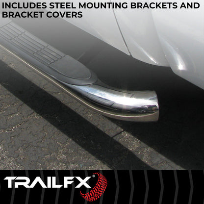 TrailFX 3" Round Bent Step Nerf Bars W/ Step Pads Polished Stainless Steel For Toyota Tundra - 1150550071